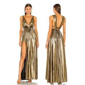 NEW NWT Bronx & Banco Goddess Gown in Gold Metallic size Small